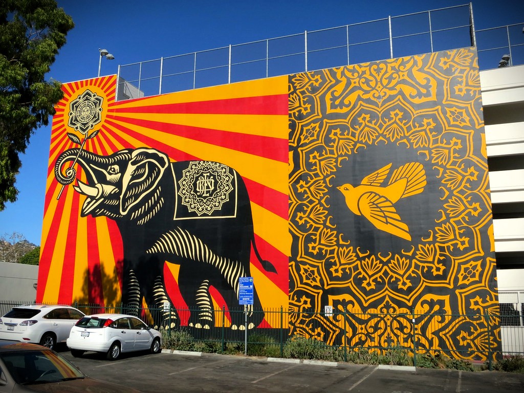 Shepard Fairey Mural West Hollywood California Peace Elephant