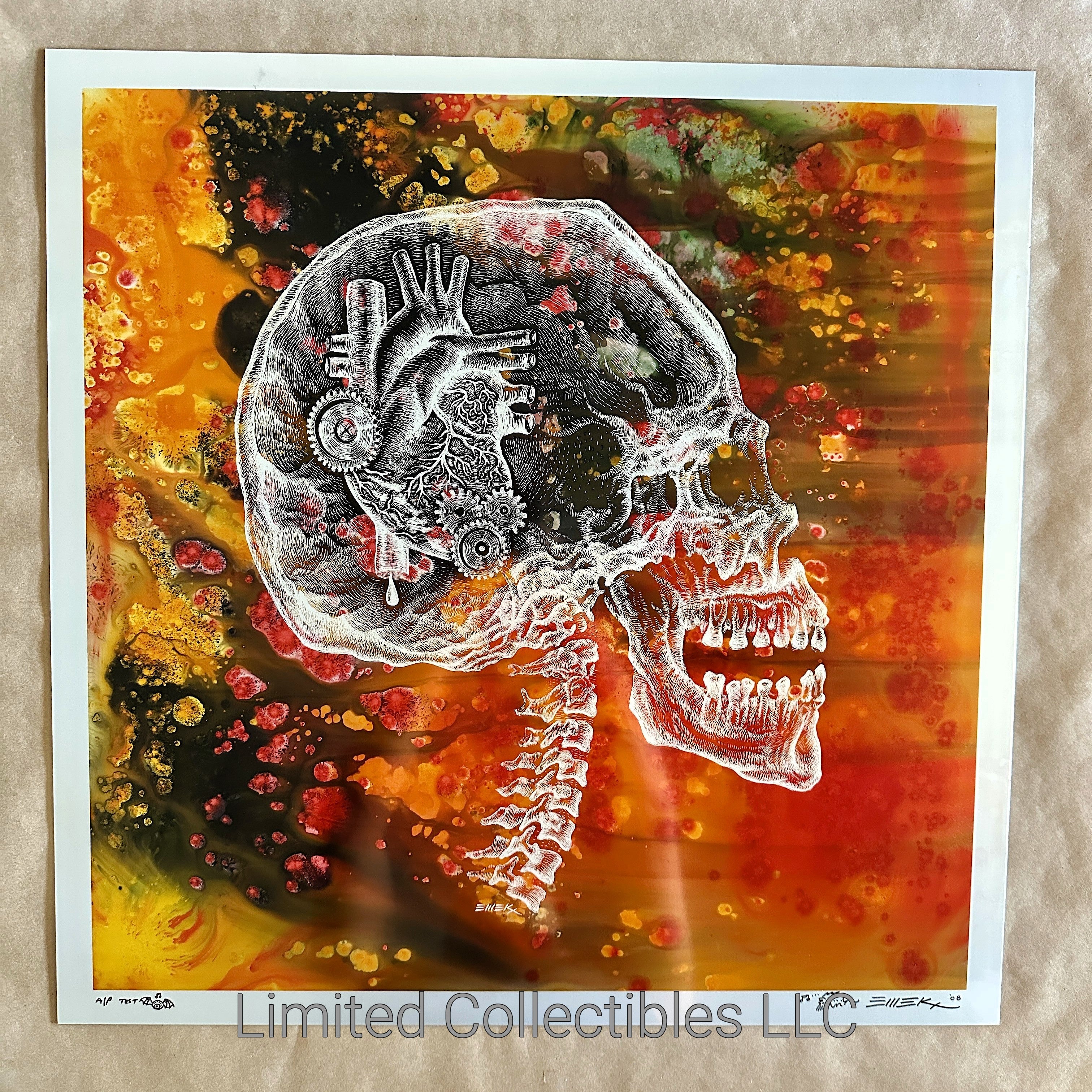 Emek Tool Berlin 2006 X-Ray Skull Signed Test Print on Anodized Aluminum Metal – Limited Collectibles