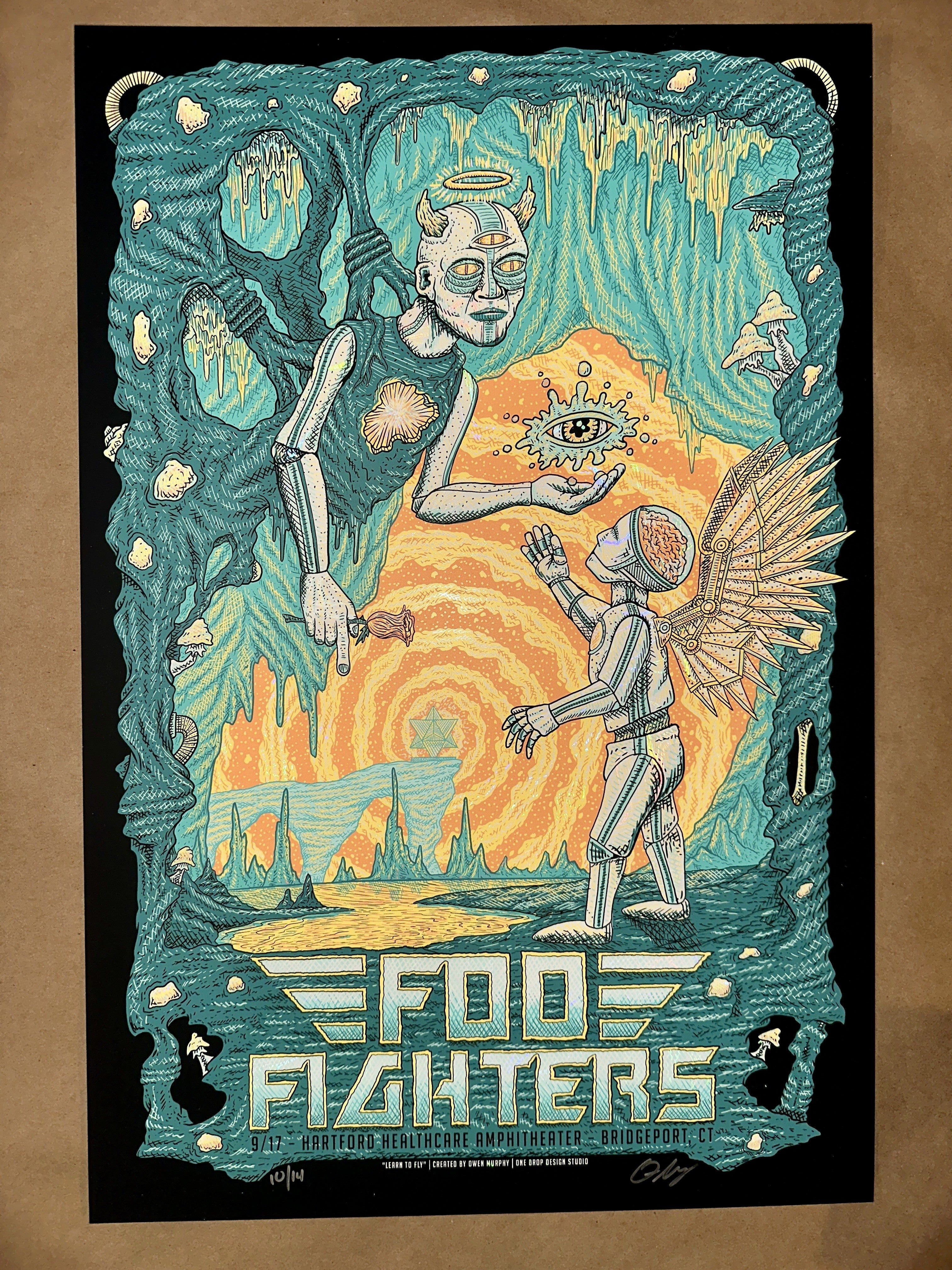 Foo Fighters 2017 Bridgeport Concert Poster - White Swirl Foil - One Drop Design Studio - art_print – Limited Collectibles