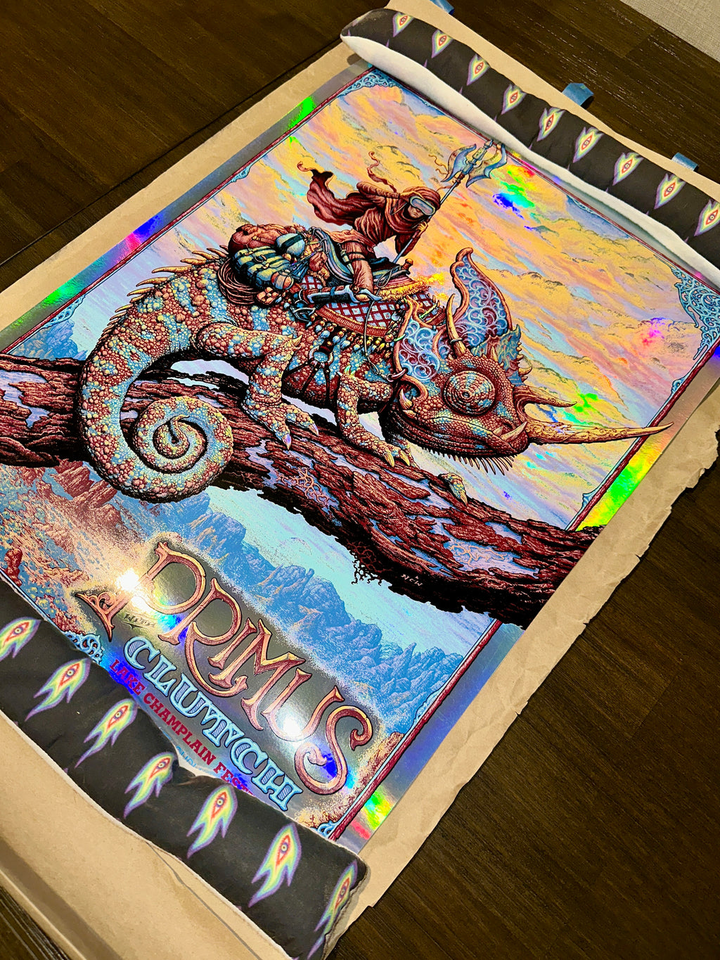 Primus 2017 Burlington Concert Poster Doodled Rainbow Foil Variant NC Winters Front Angle
