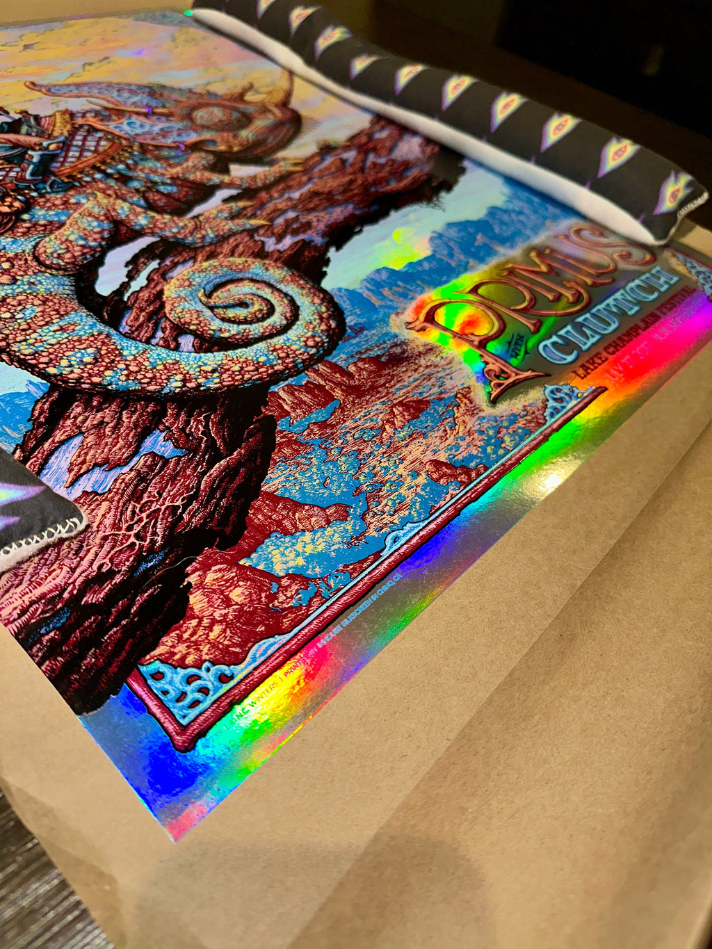Primus 2017 Burlington Concert Poster Doodled Rainbow Foil Variant NC Winters Up Close Bottom Left