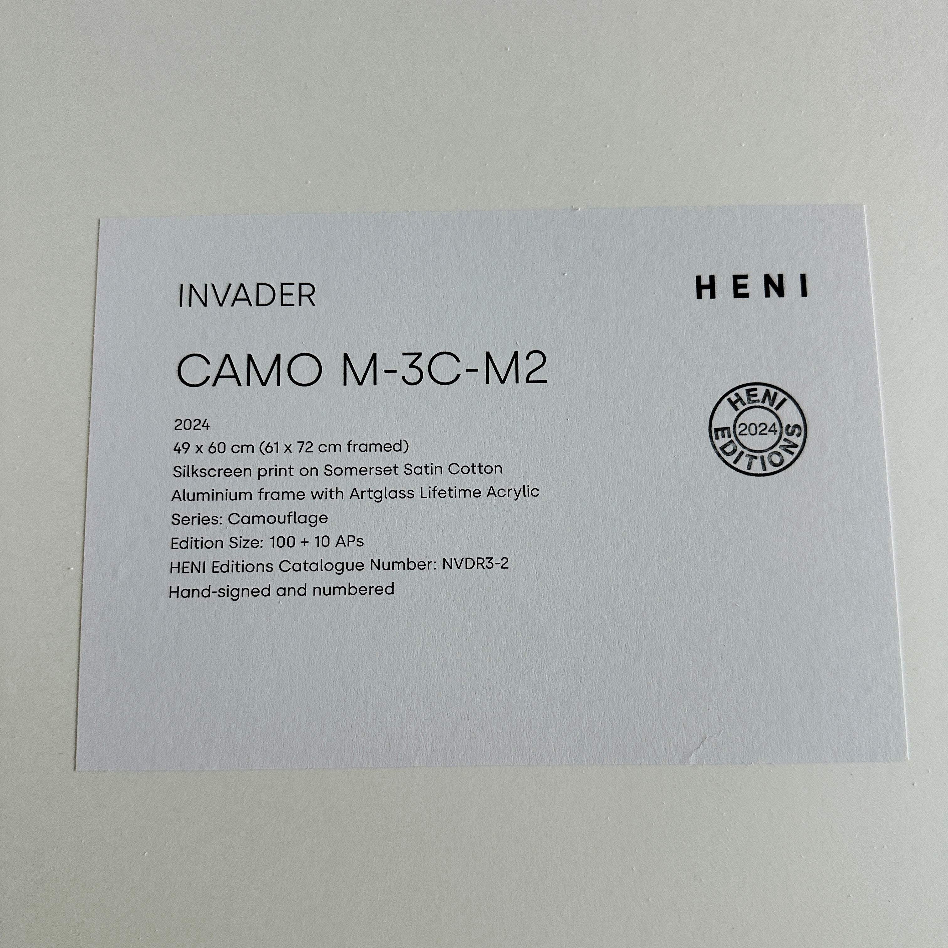 Invader Camo M3CM2 NVDR3-2 2024 Framed Camouflage Signed & Numbered Art Print Heni Editions Print Details – Limited Collectibles