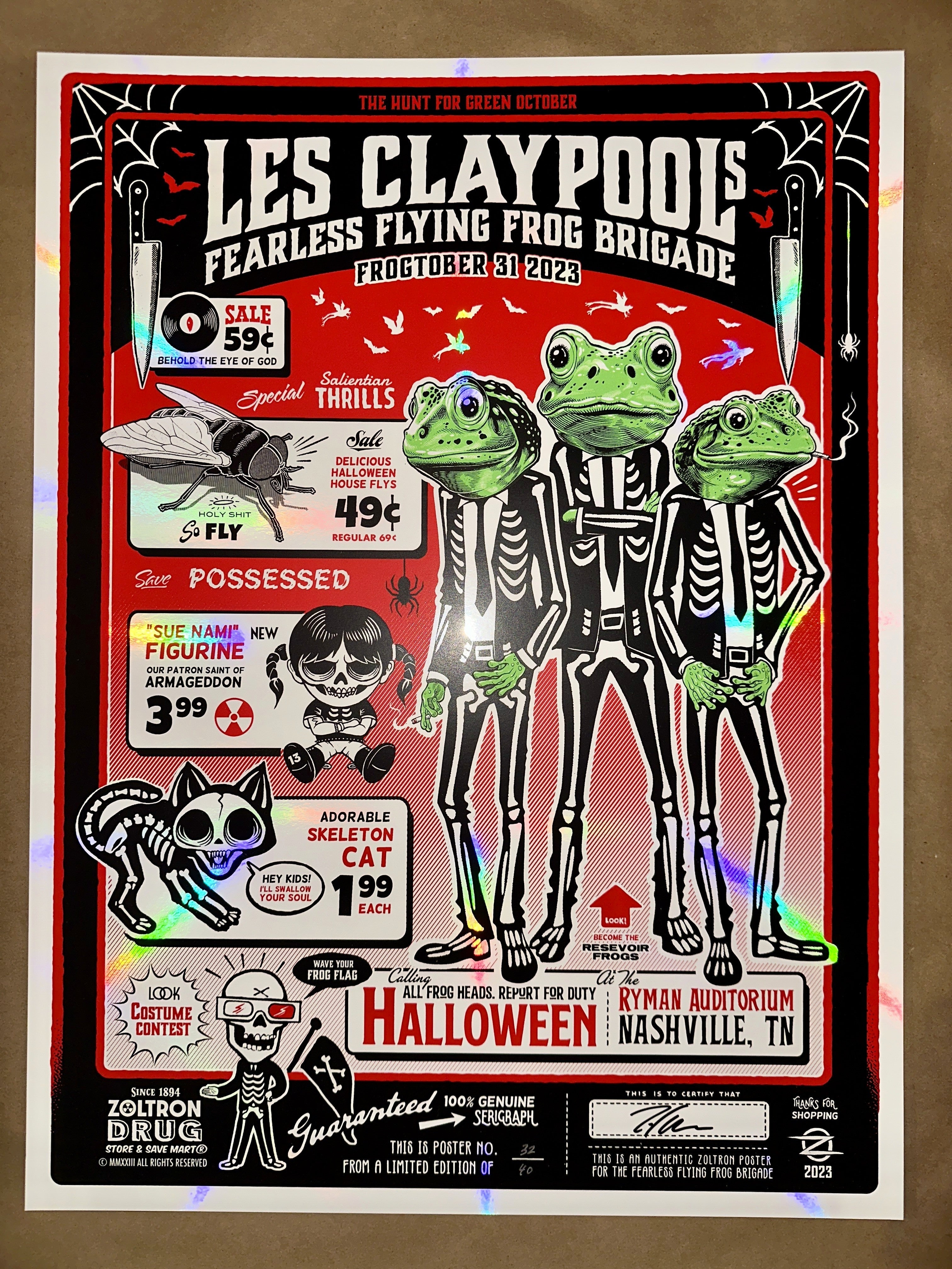 Les Claypools Fearless Flying Frog Brigade Halloween 2023 Pearlescent Foil Variant Concert Poster - Zoltron - art_print – Limited Collectibles