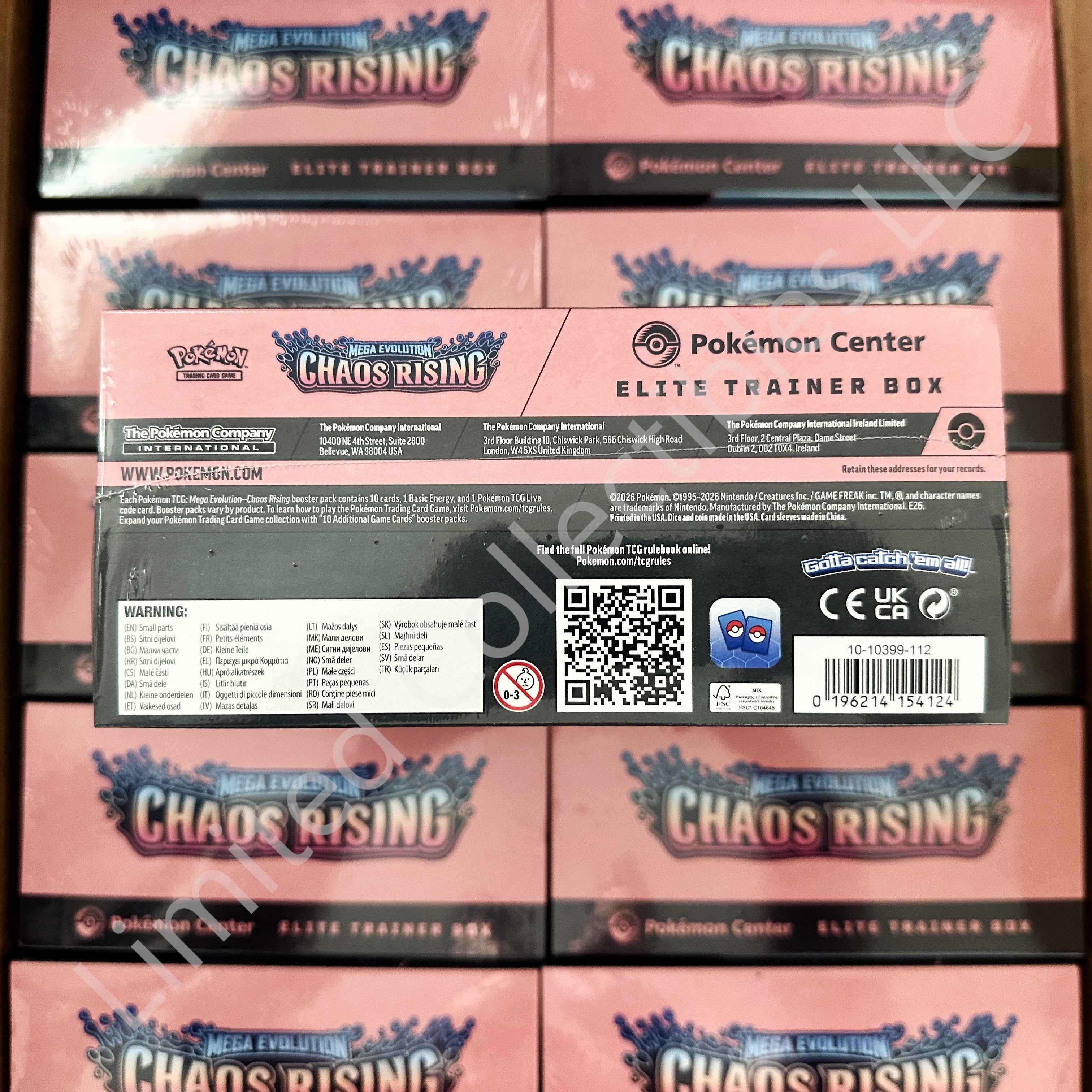 Pokémon TCG ME04 Chaos Rising Elite Trainer Box ETB (Pokémon Center Exclusive) Shipment Bottom UPC Barcode – Limited Collectibles