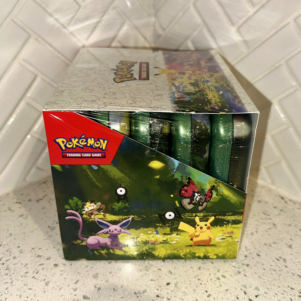 Pokemon TCG Mega Evolution 30th Celebration Mini Tin Collection Display Side 1