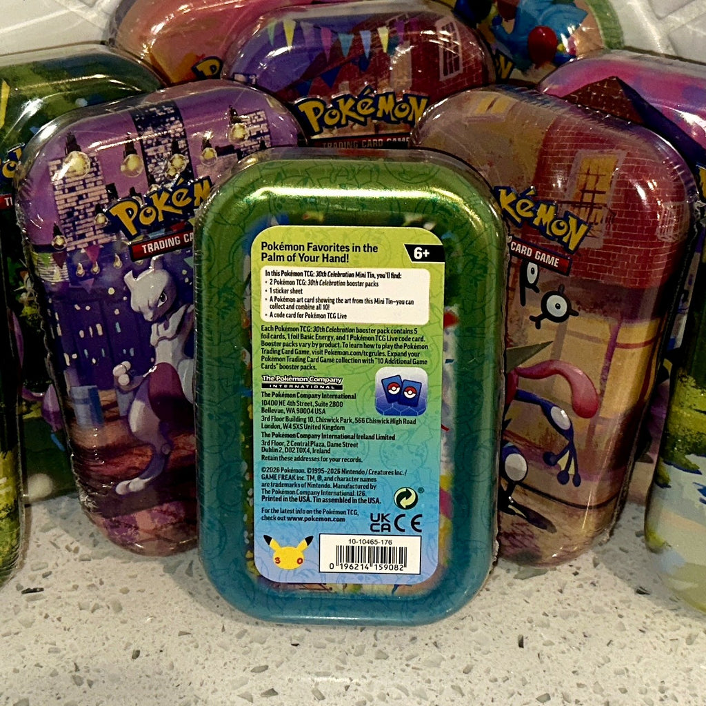 Pokemon TCG Mega Evolution 30th Celebration Mini Tin Single Rear UPC Barcode