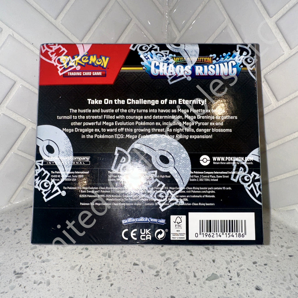 Pokémon TCG Mega Evolution ME04 Chaos Rising Booster Display Box Rear