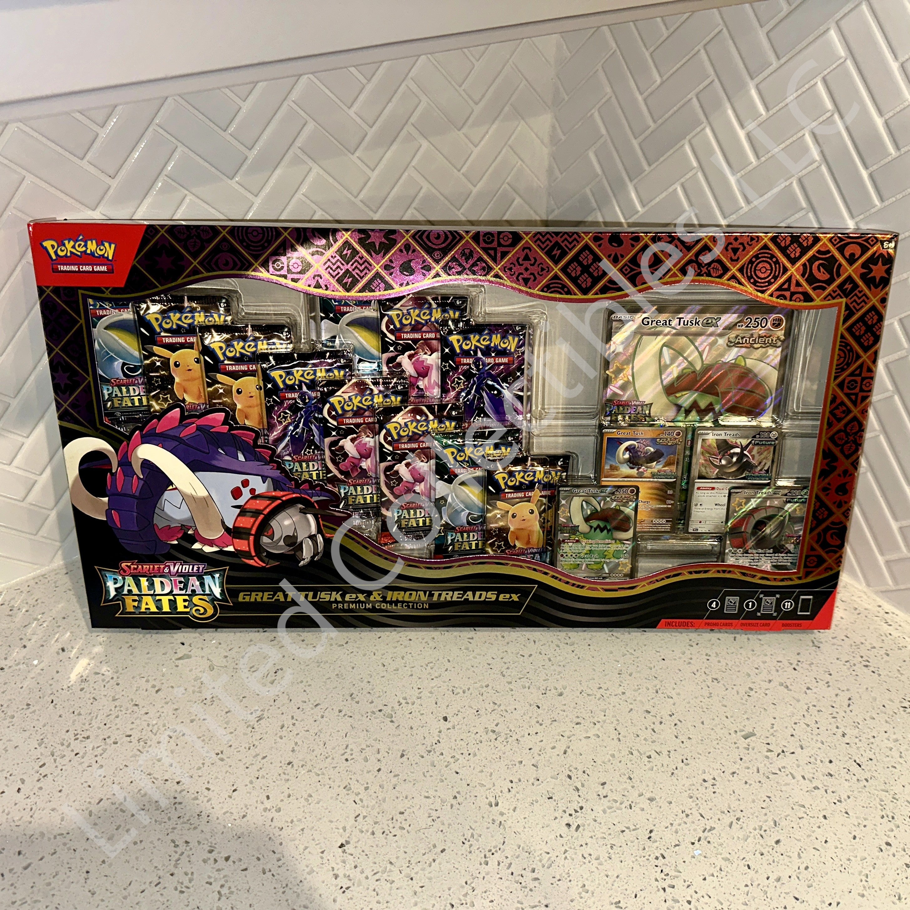 Pokemon TCG Paldean Fates Great Tusk ex Iron Treads ex Premium Collection Box Front – Limited Collectibles