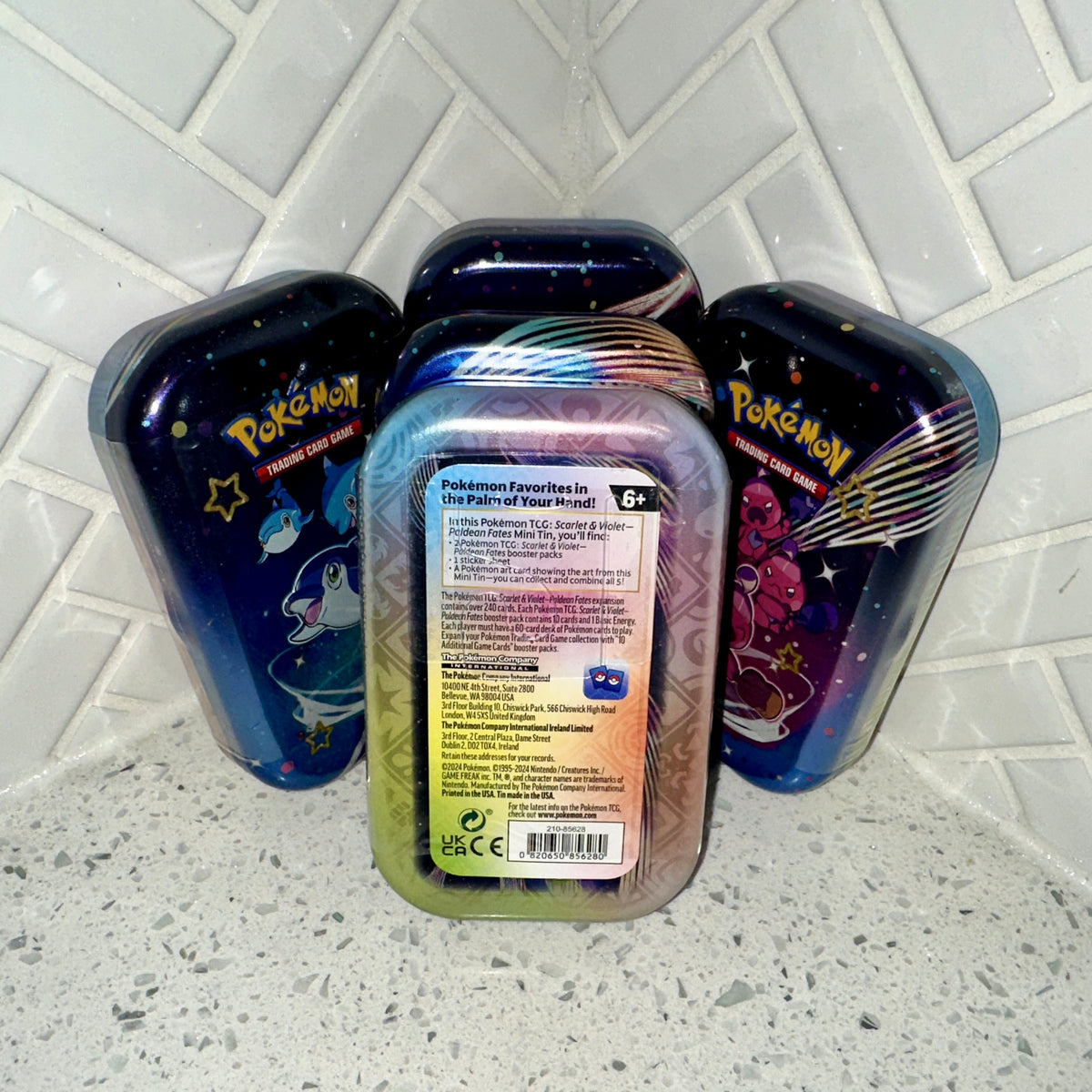 Pokemon TCG Scarlet & Violet Paldean Fates Mini Tin Set of 5 Rear UPC Barcode – Limited Collectibles