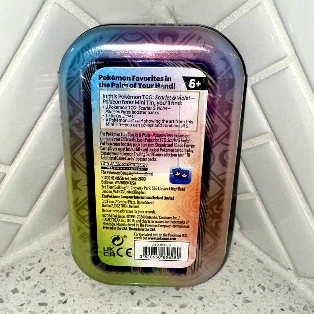 Pokemon TCG Scarlet & Violet Paldean Fates Mini Tin Single Rear UPC Barcode