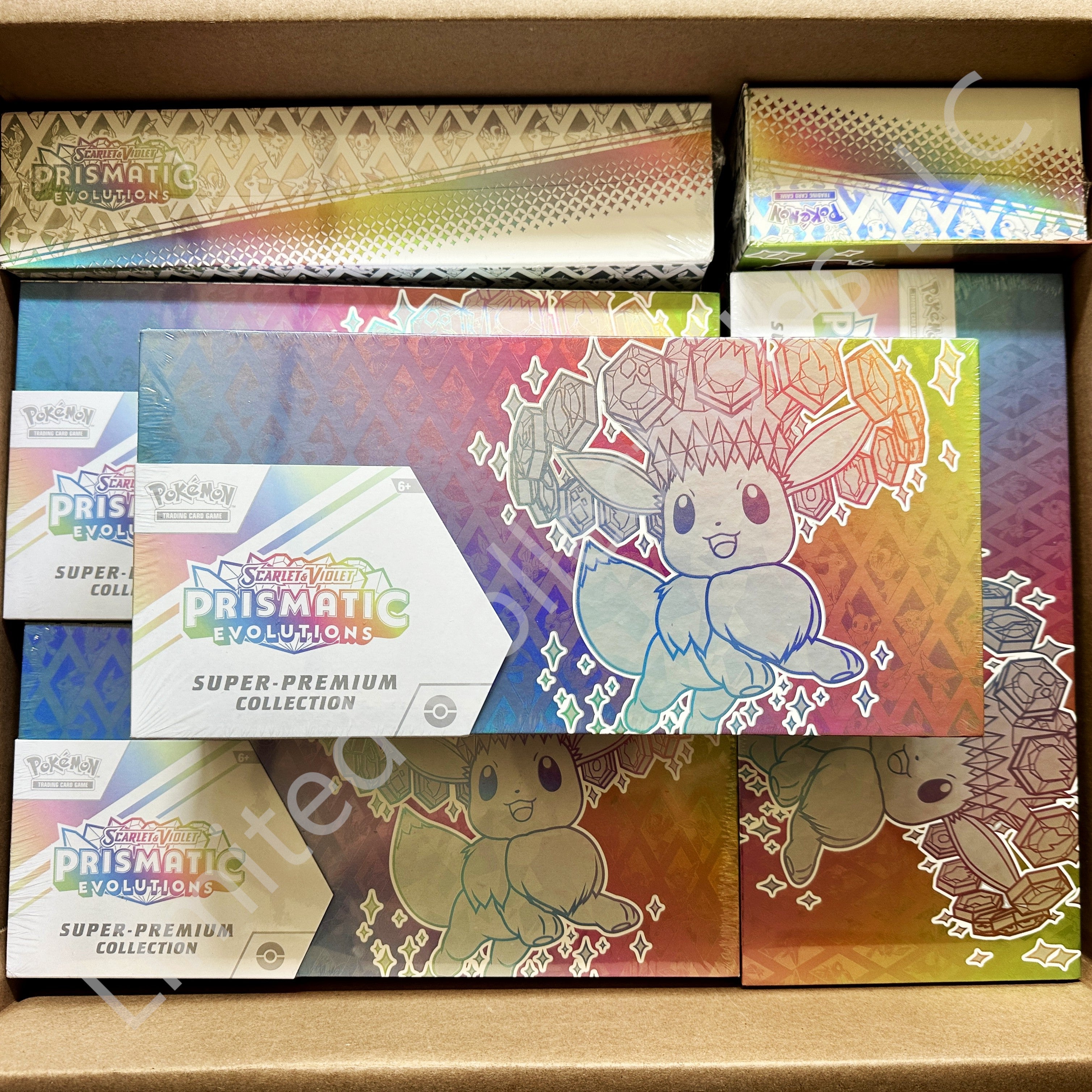 Pokémon TCG Scarlet & Violet Prismatic Evolutions Super Premium Collection Box Front – Limited Collectibles