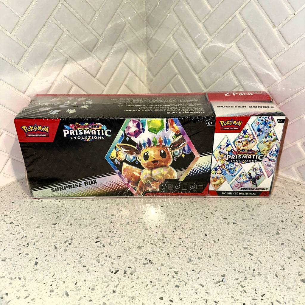 Pokémon TCG Scarlet Violet Prismatic Evolutions Surprise Box Booster Bundle Front