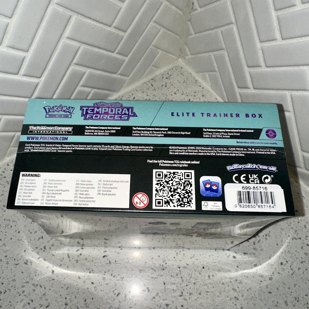 Pokémon TCG Scarlet & Violet Temporal Forces Walking Wake Elite Trainer Box ETB Bottom UPC Barcode