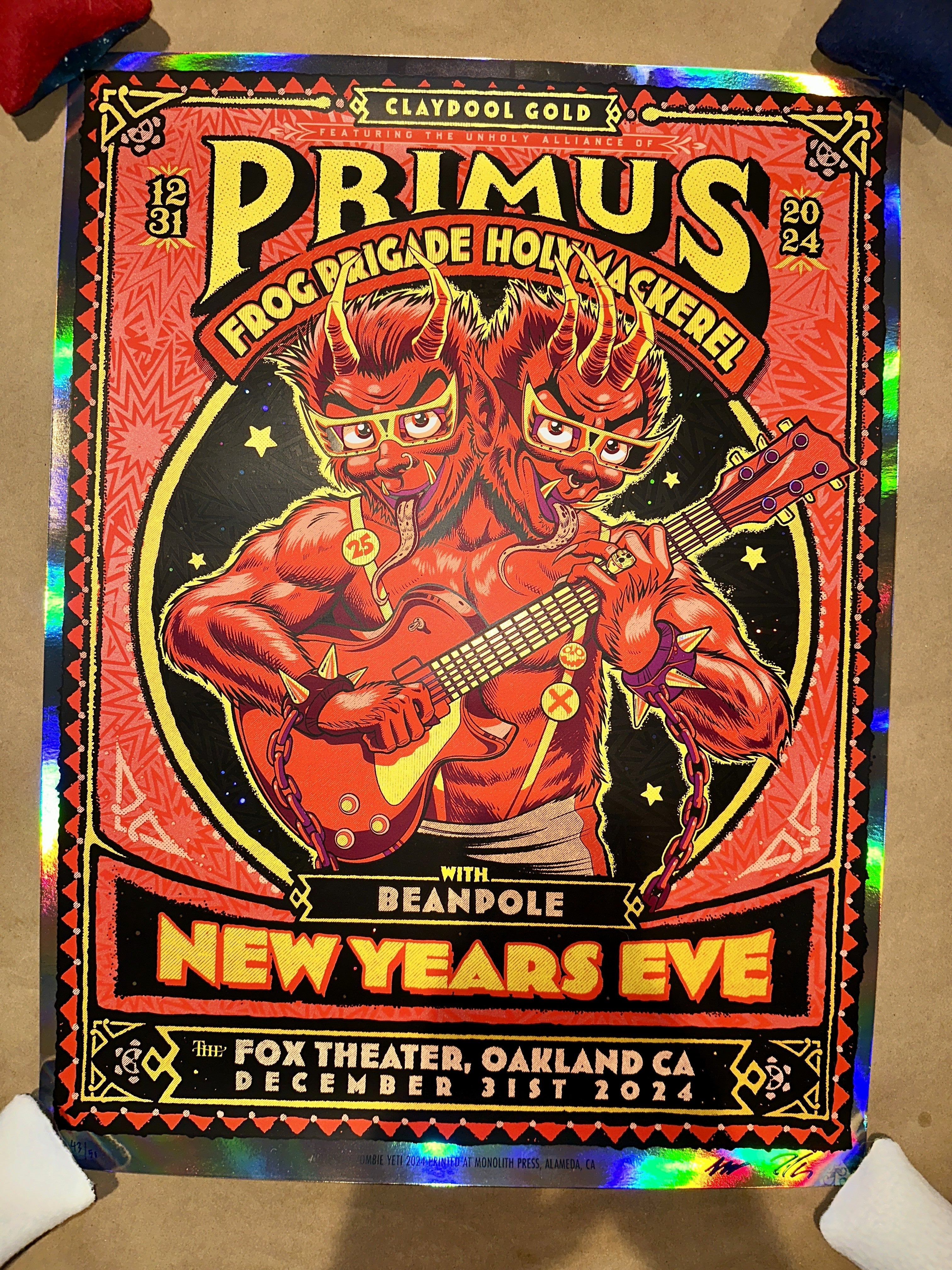 Primus Oakland 2024 New Years Eve Rainbow Foil Variant Concert Poster Zoltron Front – Limited Collectibles