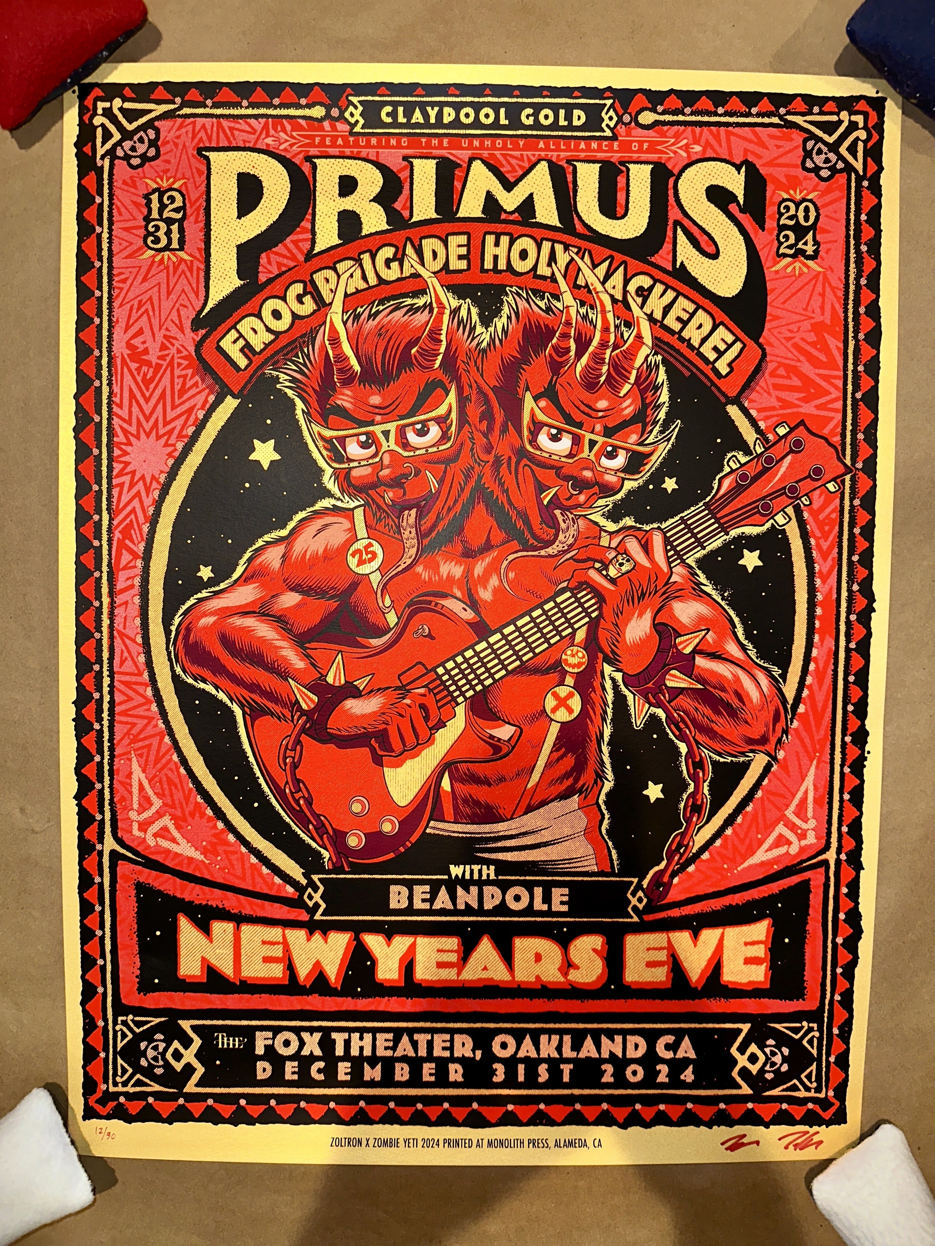 Primus Oakland 2024 New Years Eve Rare Gold Variant Concert Poster Zoltron Front – Limited Collectibles