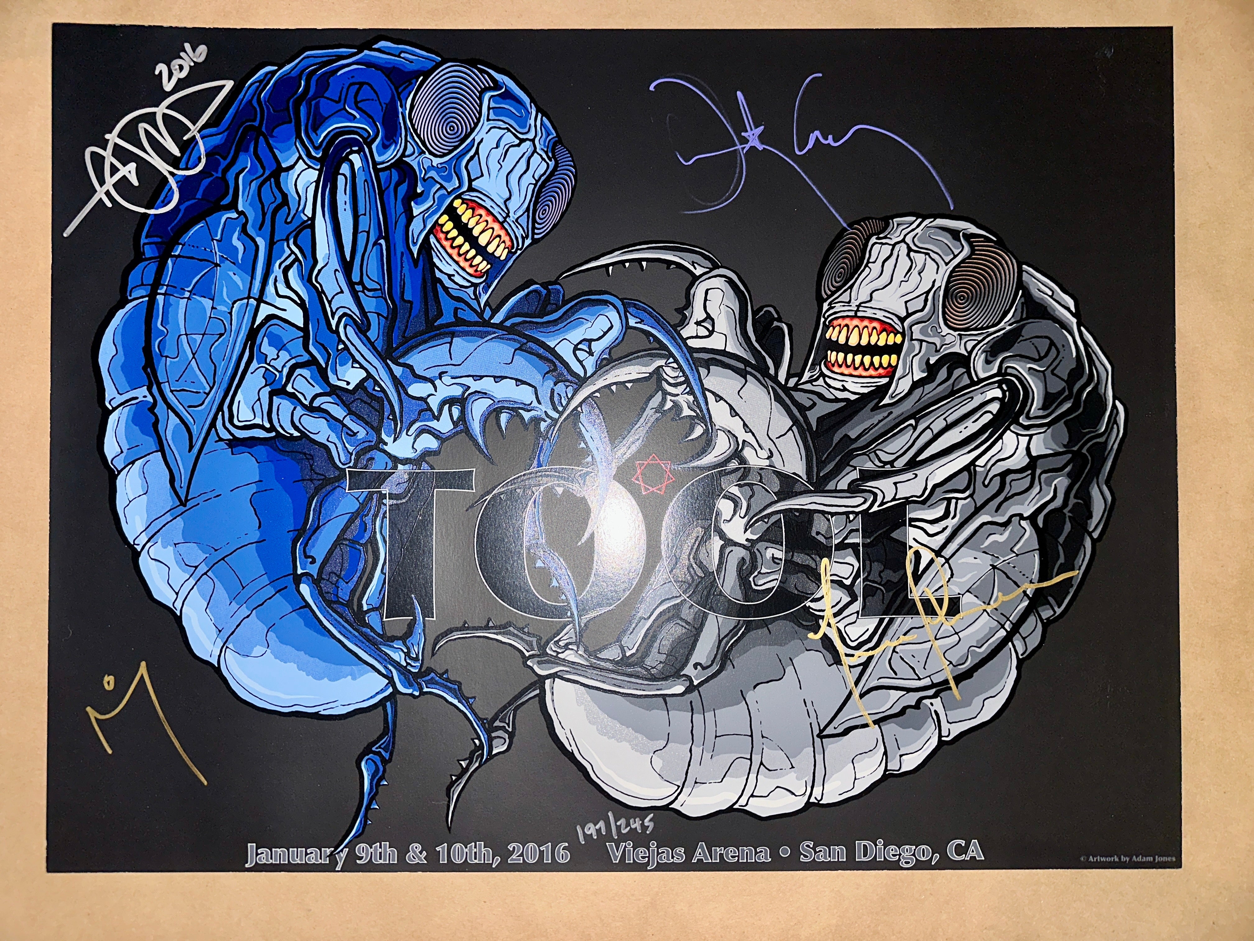 Tool 2016 San Diego Concert Poster - Band Signed - Adam Jones